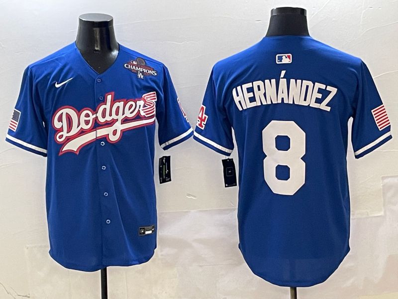 Men Los Angeles Dodgers 8 Hernandez Blue Second generation Joint Name Nike 2025 MLB Jersey style 5
